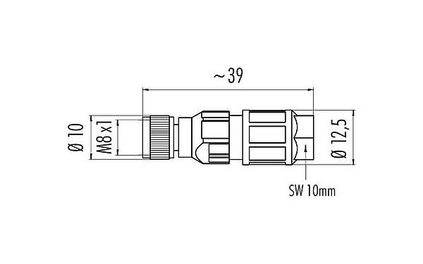 Dessin coté M8 Connecteur femelle, Contacts: 4, 2,5-5,0 mm, non blindé, IDC, IP67