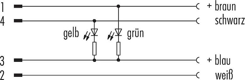 Belegungspläne M12/M8 Kabelstecker - Winkeldose, Polzahl: 4, ungeschirmt, am Kabel angespritzt, IP67/IP69K, PUR, schwarz, 4 x 0,25 mm², mit LED PNP, 2 m