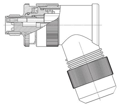 Dessin coté M12 Connecteur mâle coudé, Contacts: 4+PE, 8,0-13,0 mm, non blindé, pince à visser, IP67, UL 2237 en préparation, avec connexion PE