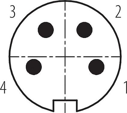 Contact arrangement (Plug-in side) M16 Male panel mount connector, Contacts: 4 (04-a), unshielded, solder, IP67, UL 2238, M18x0,75, Front mounting