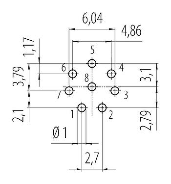 Bố trí dây dẫn Snap-In Phích cắm gắn bảng, Số lượng cực : 8, không có chống nhiễu, THT, IP67, M12x1,0, Gắn phía trước
