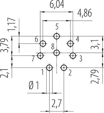Disposition du conducteur Snap-In Embase mâle, Contacts: 8, non blindé, THT, IP67, VDE, M12x1,0, Montage frontal