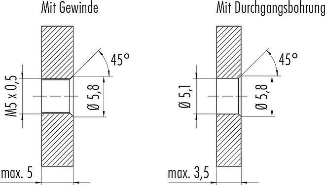 Montageanleitung / Montageausschnitt M5 Flanschstecker, Polzahl: 4, ungeschirmt, THT, IP67, UL 2238, M5x0,5, Rückwandmontage, vergossen