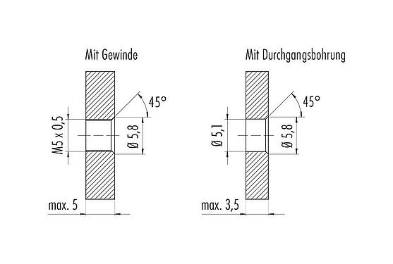 Montageanleitung / Montageausschnitt M5 Flanschstecker, Polzahl: 4, ungeschirmt, THT, IP67, M5x0,5, Rückwandmontage, vergossen