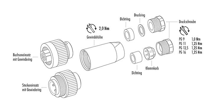 Einzelteildarstellung 99 0213 00 07 - RD24 Kabelstecker, Polzahl: 6+PE, 6,0-9,0 mm, ungeschirmt, löten, IP67, PG 9