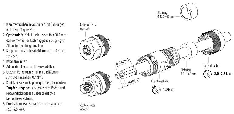 Montageanleitung M12 Kabelstecker, Polzahl: 5, 8,0-13,0 mm, ungeschirmt, schraubklemm, IP67, M12x1,0, Edelstahl