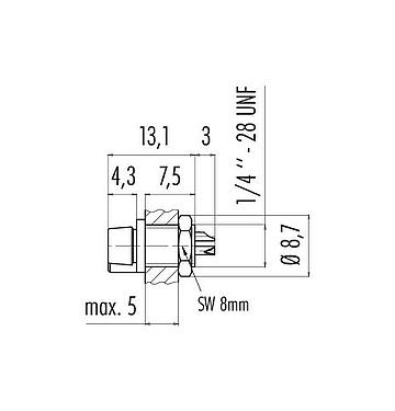 Disegno in scala 09 9792 30 05 - Snap-In Connettore femmina a flangia, Numero poli: 5, non schermato, saldare, IP40