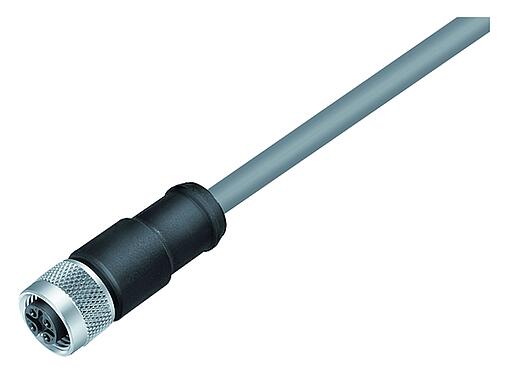 插图 M12 直头孔头电缆连接器, 极数: 3, 屏蔽, 预铸电缆, IP67, UL 2238, PVC, 灰色, 3x0.34mm², 5m