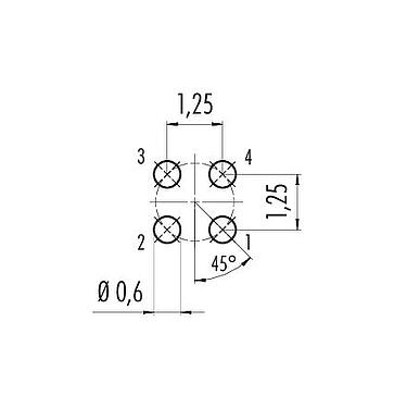 Conductor layout M5 Female panel mount connector, Contacts: 4, unshielded, THT, IP67, M5x0.5, Rear mounting, potted