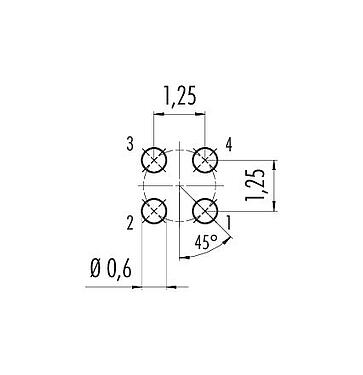 Conductor layout 09 3112 81 04 - M5 Female panel mount connector, Contacts: 4, unshielded, THT, IP67, front fastened