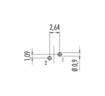 Leiterplattenlayout 09 0073 20 02 - M9 Flanschstecker, Polzahl: 2, ungeschirmt, THT, IP40