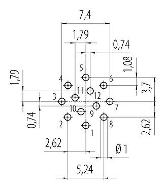 Bố trí dây dẫn Snap-In Ổ cắm gắn bảng, Số lượng cực : 12, không có chống nhiễu, THT, IP67, M12x1,0, Gắn phía trước