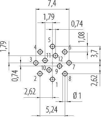 導体レイアウト スナップイン メスパネルマウントコネクタ, 極数: 12, 非シールド, THT, IP67, VDE, M12x1.0, フロントマウント