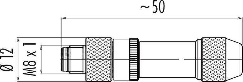 Scale drawing M8 Male cable connector, Contacts: 3, 3.5-5.0 mm, shieldable, solder, IP67, UL 2238