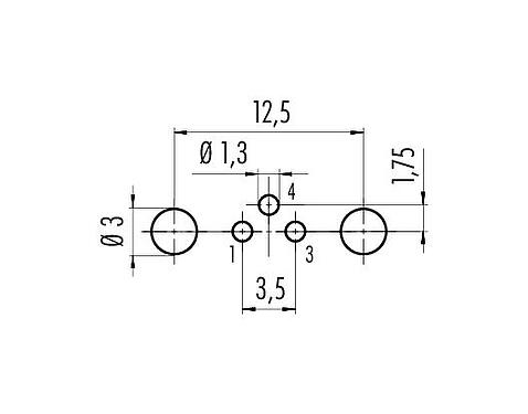 Bố trí dây dẫn M8 Phích cắm gắn bảng, Số lượng cực : 3, có thể che chắn, THT, IP67, UL 2238, M8x1,0, Chốt trung tâm, túp lều