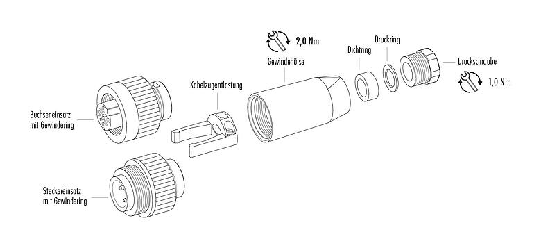 Einzelteildarstellung 99 4221 00 04 - RD24 Kabelstecker, Polzahl: 3+PE, 6,0-9,0 mm, ungeschirmt, schraubklemm, IP67, UL, ESTI+, VDE, PG 9