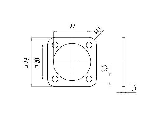 Scale drawing 16 8091 000 - M12-A/B/D/K/L/S/T/US/X - Seal for square flange plug, plastic; Series 713/715/763/766/813/814/815/825/866/876