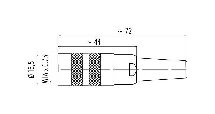 Scale drawing M16 Female cable connector, Contacts: 2 (02-a), 4.0-6.0 mm, shieldable, solder, IP40