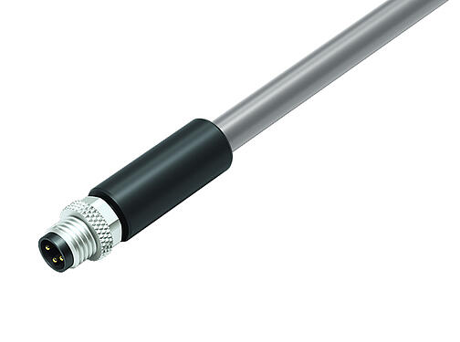 Illustration 77 3505 0000 20703-0500 - M8 Male cable connector, Contacts: 3, shielded, moulded on the cable, IP67, PVC, grey, 3 x 0.34 mm², 5 m