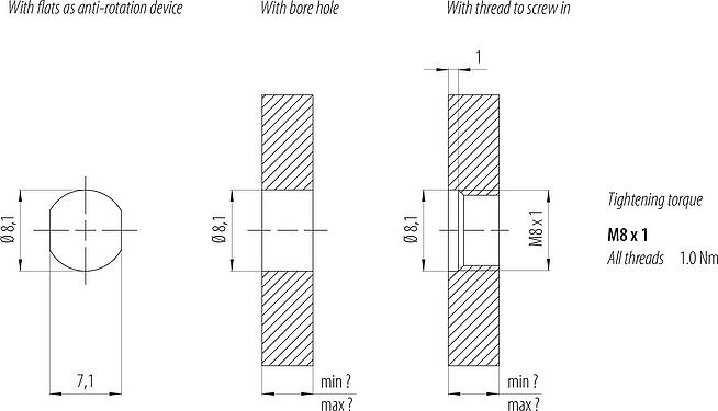 Lắp ráp mẫu M8 Phích cắm gắn bảng, Số lượng cực : 3, hàn, IP67/IP69K, M10x0,75, Chốt trung tâm, với cốc hàn