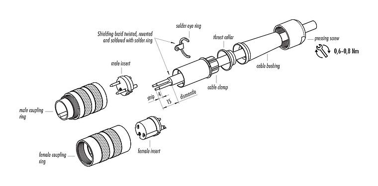Instructions de montage M16 Connecteur mâle, Contacts: 6 (06-a), 4,0-6,0 mm, blindable, souder, IP40