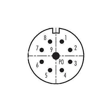 Contact arrangement (Plug-in side) M23 Square male panel mount connector, Contacts: 9, unshielded, solder, IP67, M2 (4x), Rear mounting