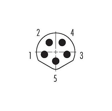 Disposition des contacts (Côté plug-in) 86 6319 1120 00005 - M8 Embase mâle, Contacts: 5, blindable, THT, IP67, UL 2238, Montage mural arrière