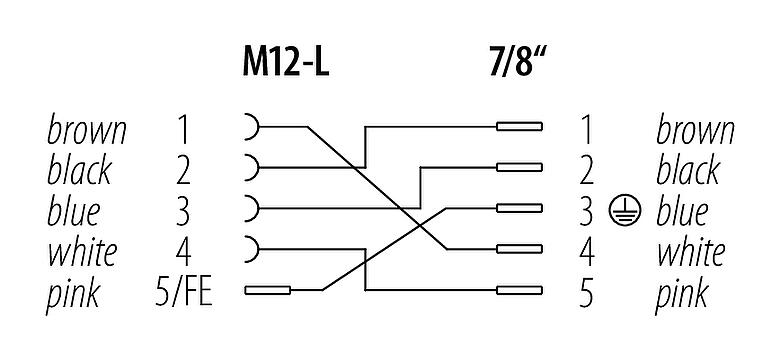 Pin assignment plans 7/8" Adapter, Contacts: 4+FE, unshielded, IP67