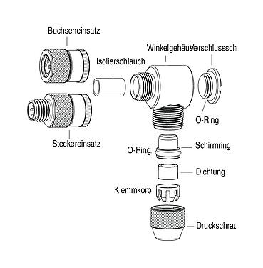 Einzelteildarstellung 99 3364 00 03 - M8 Winkeldose, Polzahl: 3, 3,5-5,0 mm, schirmbar, löten, IP67, UL