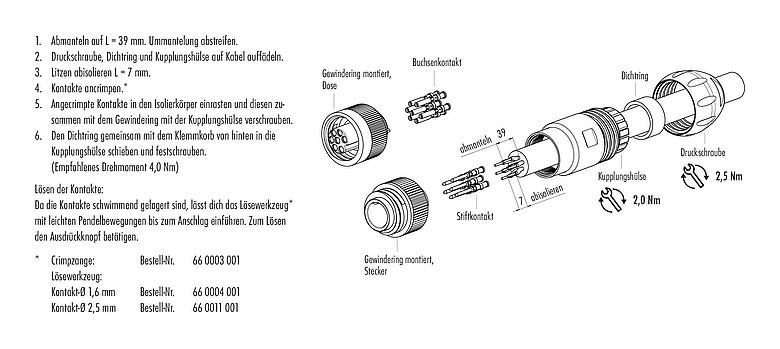 Montageanleitung 99 4201 300 07 - RD24 Kabelstecker, Polzahl: 6+PE, 7,0-17,0 mm, ungeschirmt, crimpen (Crimpkontakte müssen separat bestellt werden), IP67, UL, ESTI+, VDE, Vario