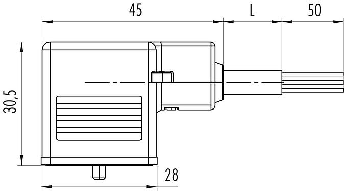 스케일 드로잉 32 5339 500 520 - 디자인  B 솔레노이드 밸브 소켓, : 2+PE, 차폐되지 않음, 케이블에 몰딩, IP67, PUR, 회로 Z20, 5m