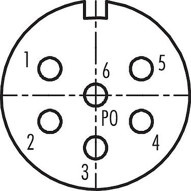 コンタクト配列(接続側) M23 メスケーブルコネクタ, 極数: 6, 6.0-10.0mm, 非シールド, はんだ, IP67