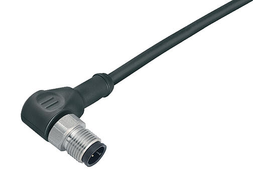Illustration 77 3727 0000 50004-0200 - M12 Male angled connector, Contacts: 4, unshielded, moulded on the cable, IP69K, UL, PUR, black, 4 x 0.34 mm², stainless steel, 2 m
