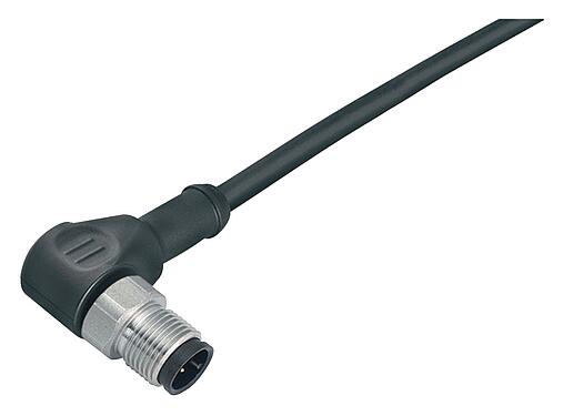 Illustratie M12 Male haakse connector, aantal polen: 5, onafgeschermd, aan de kabel aangegoten, IP67/IP69K, UL 2238, PUR, zwart, 5 x 0,34 mm², Roestvrij staal, 2 m