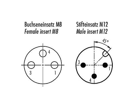 觸點排列 M12/M8 適配器, : 3, 非遮罩, 插拔式, IP67