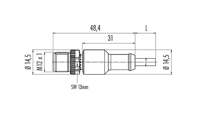 Scale drawing 77 3429 0000 80005-0500 - M12 Male cable connector, Contacts: 5, unshielded, moulded on the cable, IP69K, UL, PUR, orange, 5 x 0.34 mm², for welding applications, 5 m
