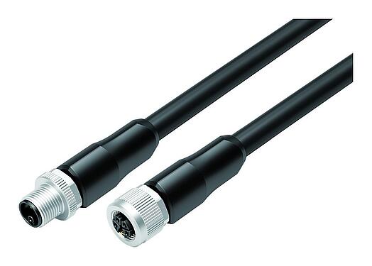 Illustration 77 0679 0670 50505-0500 - M12 Connecteur mâle - connecteur femelle, Contacts: 4+PE, non blindé, surmoulé sur le câble, IP68, PUR, noir, 5 x 2,50 mm², UL en préparation, 5 m