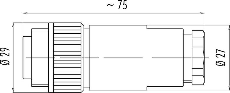 Dibujo a escala RD24 Conector de cable macho, Número de contactos: 6+PE, 10,0-12,0 mm, sin blindaje, tornillo extraíble, IP67, UL, ESTI+, VDE, PG 13,5