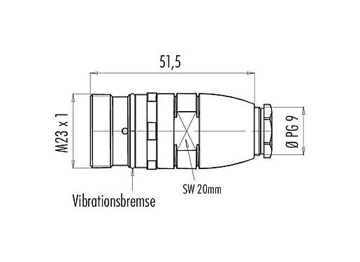 Maßzeichnung M23 Kupplungsstecker, Polzahl: 12, 6,0-10,0 mm, ungeschirmt, löten, IP67