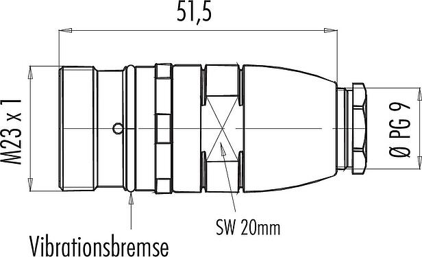 Maßzeichnung M23 Kupplungsstecker, Polzahl: 19, 6,0-10,0 mm, ungeschirmt, löten, IP67