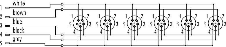 케이블 디자인 잠깁니다 6 방향 분배기, 콘택트 렌즈: 5, 차폐되지 않음, 플러그형, IP67