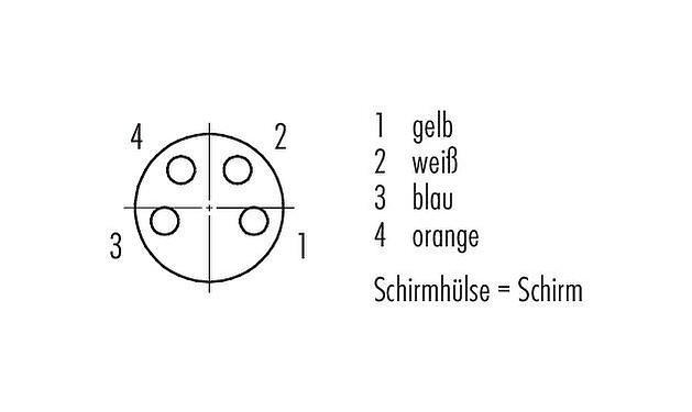 Polbild (Steckseite) M8 Flanschdose, Polzahl: 4, geschirmt, mit Kabel konfektioniert, IP67, M10x0,75, Ethernet, PUR, grün, 4 x AWG 22, Rückwandmontage, vergossen, 0,5 m