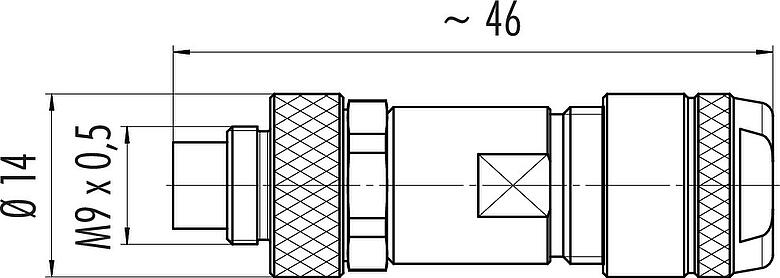 縮尺図 M9 オスコネクタケーブル, 極数: 4, 4.0-5.5mm, シールド可能, はんだ, IP67, アイリスフェーダー