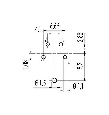 Leiterplattenlayout 09 0312 290 04 - M16 Flanschdose, Polzahl: 4 (04-a), schirmbar, THT, IP40, Frontmontage