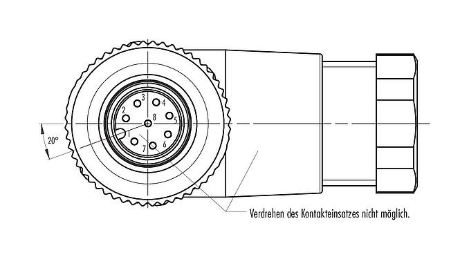 Polbild (Steckseite) M12 Winkeldose, Polzahl: 8, 6,0-8,0 mm, ungeschirmt, schraubklemm, IP67, UL 2238