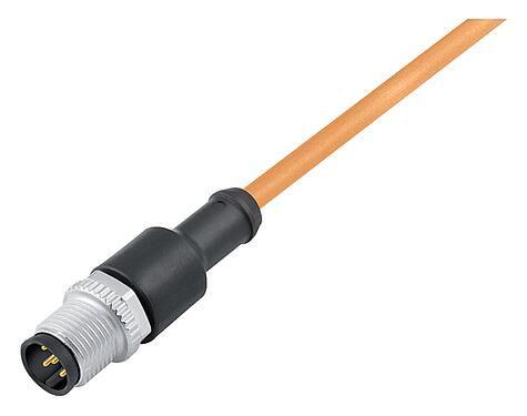 Illustration M12 Male cable connector, Contacts: 3, unshielded, moulded on the cable, IP69K, UL 2238, PUR, orange, 3 x 0.34 mm², for welding applications, 5 m