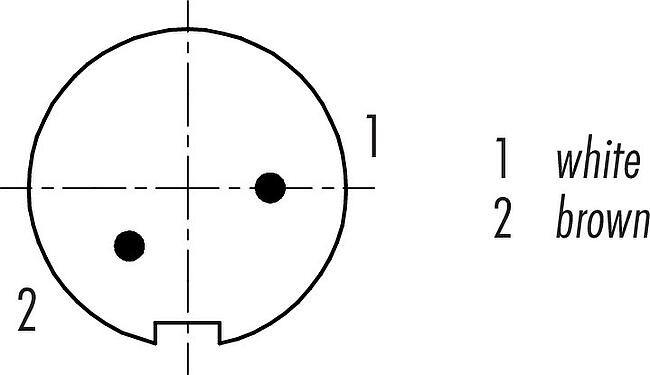 Disposition des contacts (Côté plug-in) M9 Connecteur mâle coudé, Contacts: 2, blindé, surmoulé sur le câble, IP67, PUR, noir, 5 x 0,25 mm², 2 m