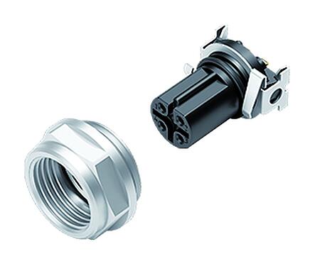 Abbildung M12 Flanschdose, Polzahl: 5, schirmbar, SMT, IP67, M14x1,0, Frontmontage