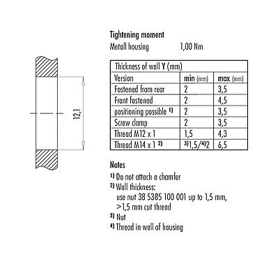 Assembly instructions / Panel cut-out 99 3782 200 08 - M12 Female panel mount connector, Contacts: 8, shieldable, THT, IP67, UL