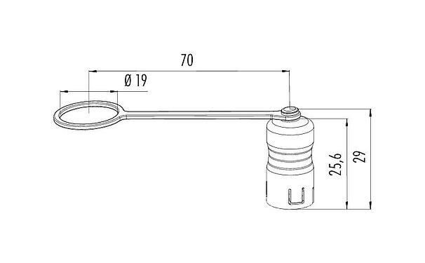 Scale drawing Protecting cap, IP67, with retaining strap